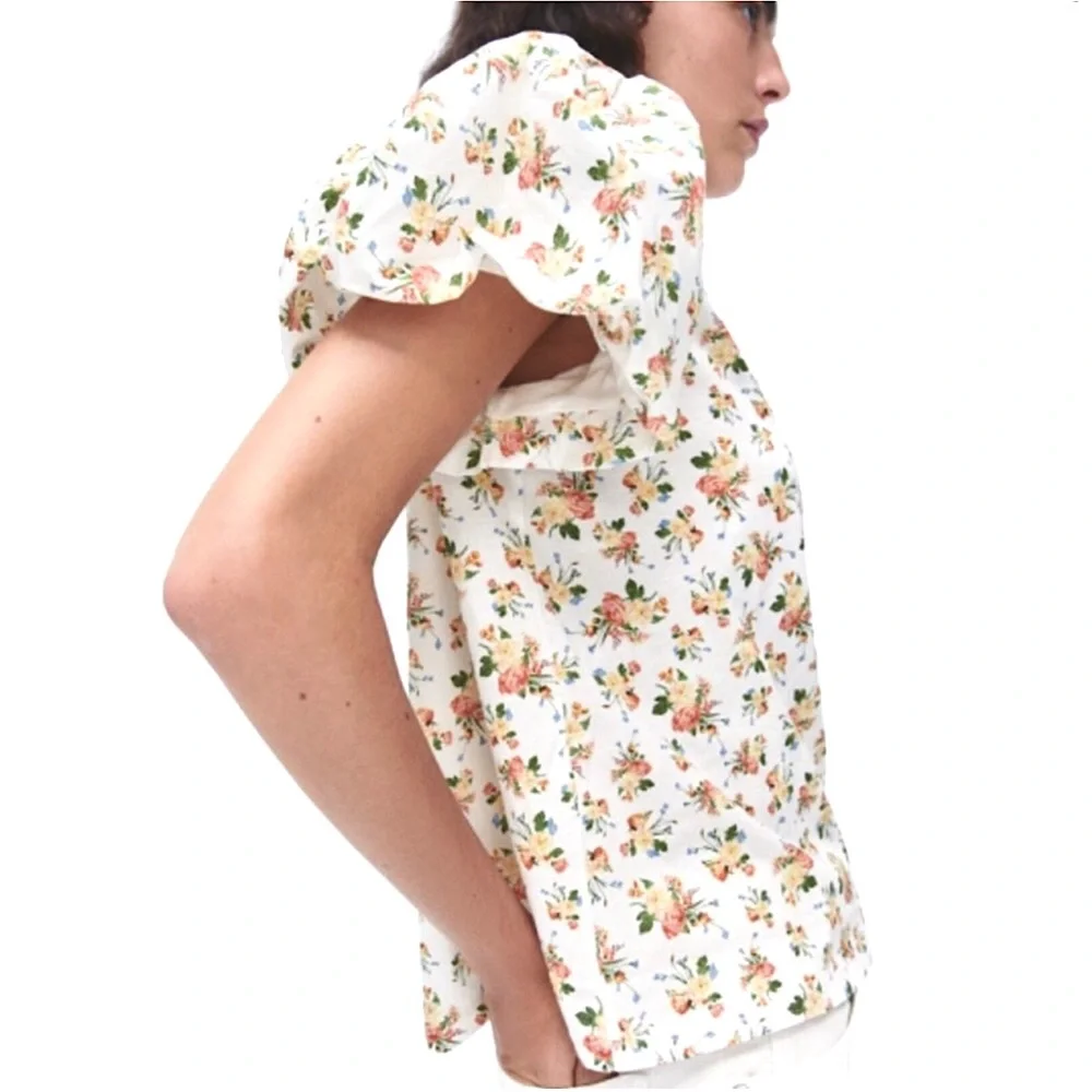 Zara Floral Puff Sleeve T-Shirt
